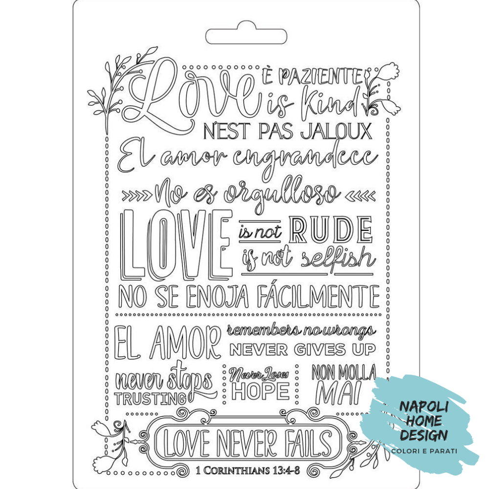 Stampo in PVC Morbido A5 - Love Never Fails - cm. 21 x 14,8 -  Stamperia OUTLET