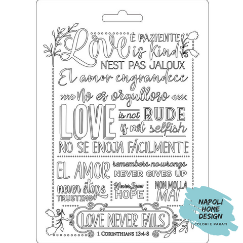 Stampo in PVC Morbido A5 - Love Never Fails - cm. 21 x 14,8 -  Stamperia OUTLET