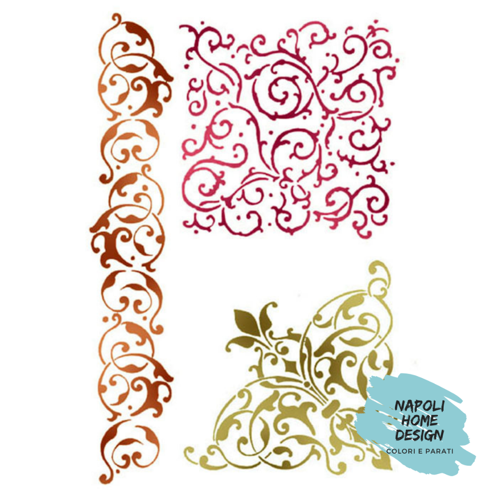 Stencil Pizzo Volute con Angoli cm 21 x 29.7 by Stamperia. OUTLET