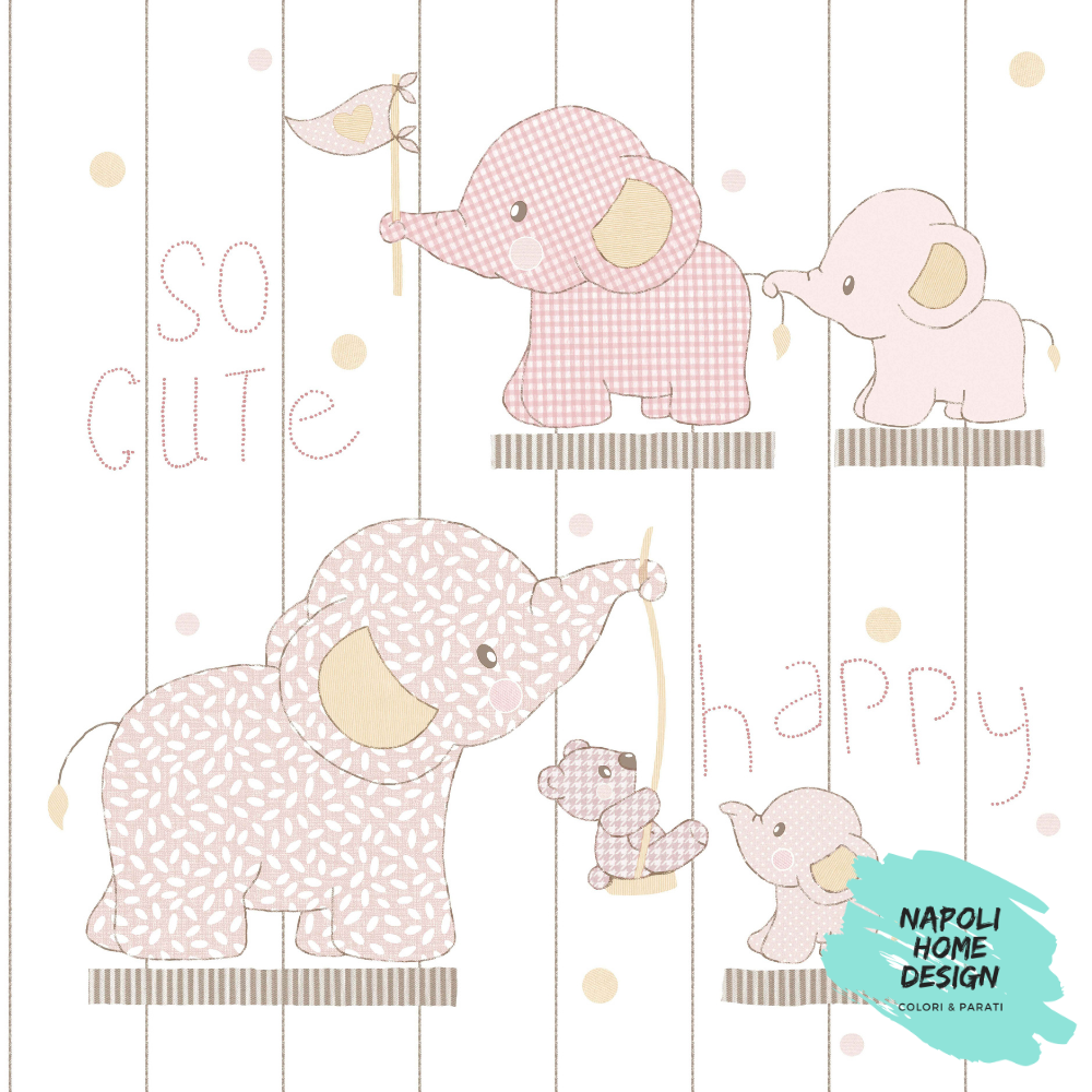 Carta da Parati Elefanti e Orsacchiotti Rosa Mondo Baby Cristiana Masi 13022