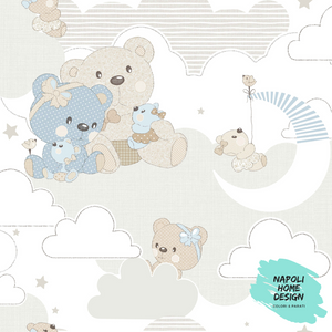 Carta da Parati Orsacchiotti Azzurro Mondo Baby Cristiana Masi 13037