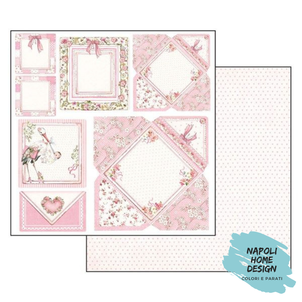 Foglio singolo Scrapbooking Double Face Baby Girl Cards  30x30 cm  Stamperia OUTLET