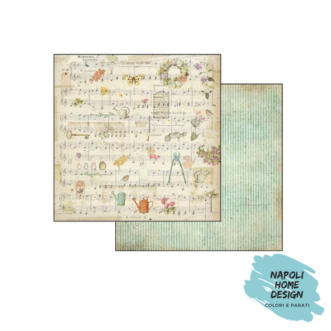 Foglio singolo Scrapbooking Double Face Score and Wateringcan  30x30 cm  Stamperia OUTLET