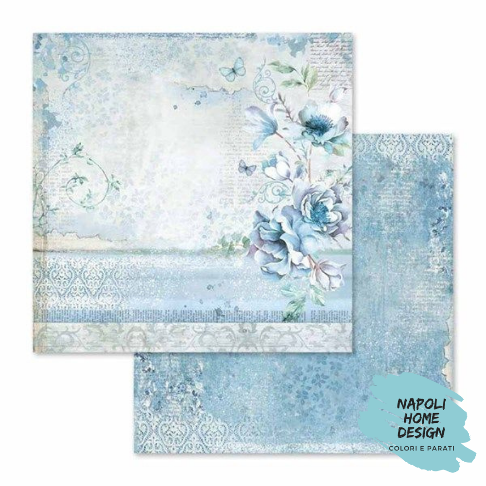 Foglio singolo Scrapbooking Double Face Blue Land Flower  30x30 cm  Stamperia OUTLET