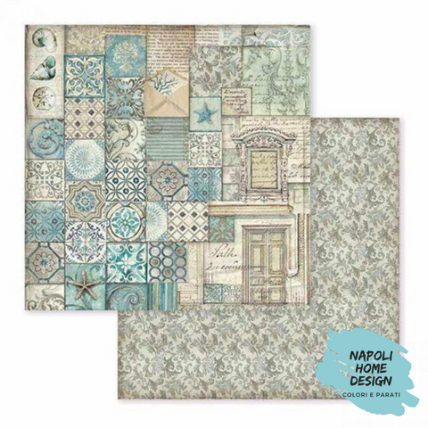 Foglio singolo Scrapbooking Double Face Azulejos Patchwork  30x30 cm  Stamperia OUTLET