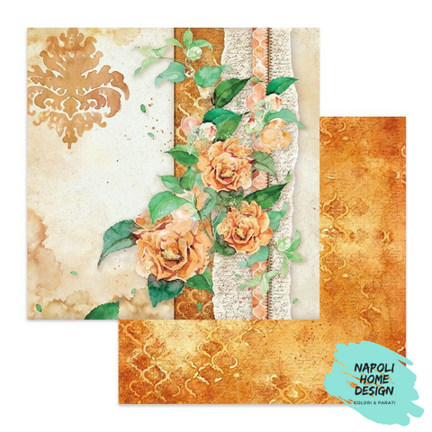 Foglio singolo Scrapbooking Double Face Flowers for You Ocra Background  30x30 cm  Stamperia OUTLET