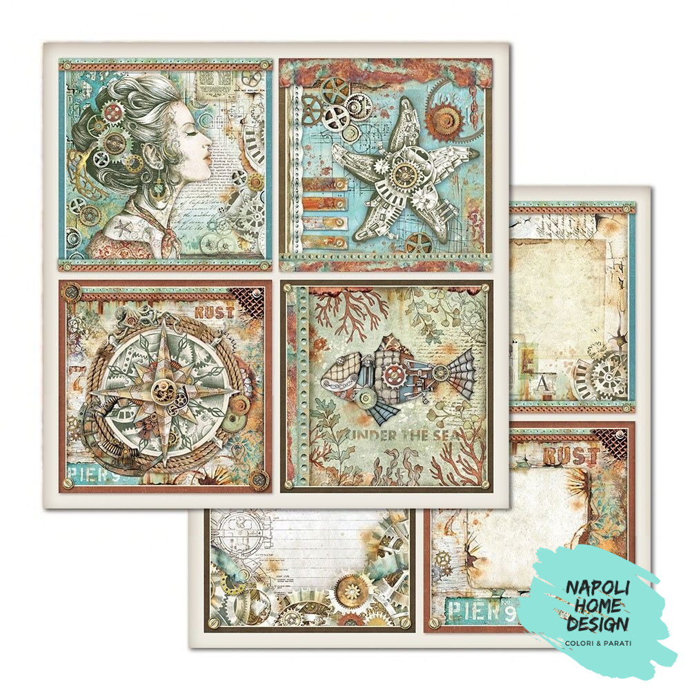 Foglio singolo Scrapbooking Double Face Sea World Frames  30x30 cm  Stamperia OUTLET