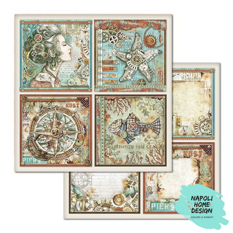 Foglio singolo Scrapbooking Double Face Sea World Frames  30x30 cm  Stamperia OUTLET