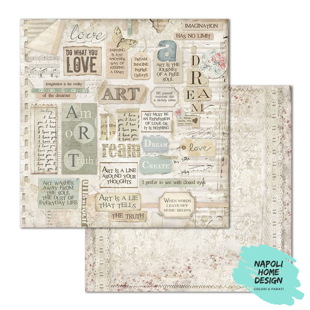 Foglio singolo Scrapbooking Double Face Dream Writings  30x30 cm  Stamperia OUTLET