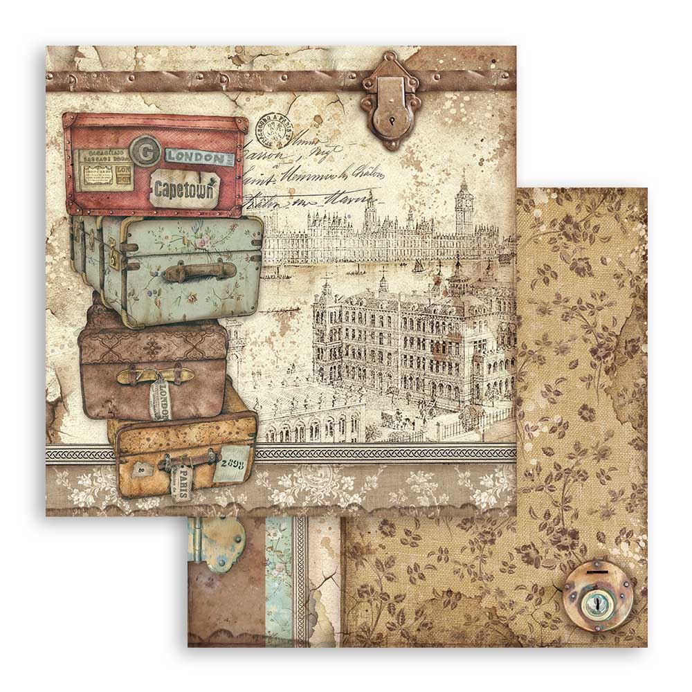 Foglio singolo Scrapbooking Double Face Lady Vagabond Valigie  30x30 cm  Stamperia OUTLET
