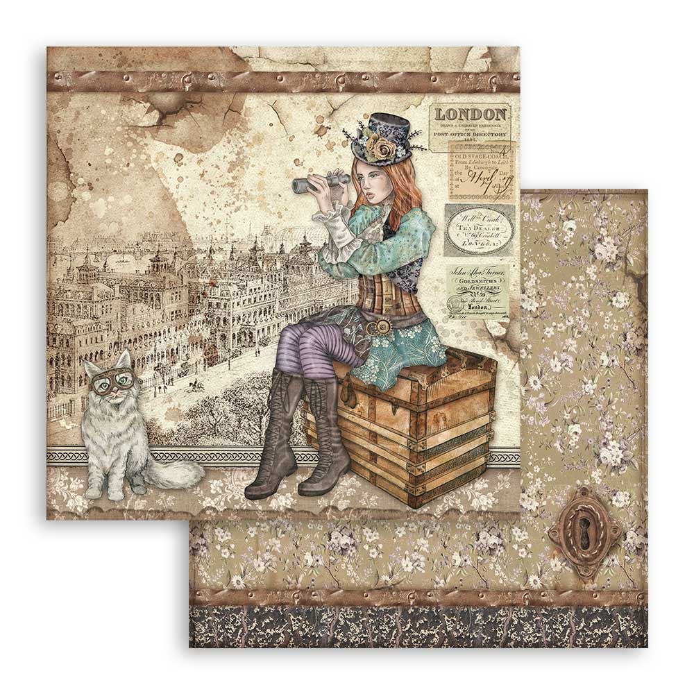 Foglio singolo Scrapbooking Double Face Lady Vagabond con Gatto  30x30 cm  Stamperia OUTLET