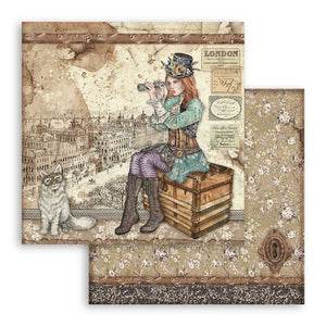 Foglio singolo Scrapbooking Double Face Lady Vagabond con Gatto  30x30 cm  Stamperia OUTLET