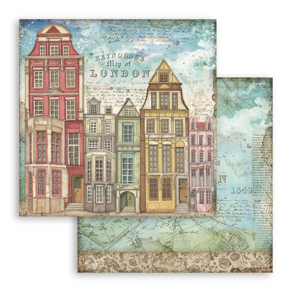 Foglio singolo Scrapbooking Double Face Lady Vagabond London Houses  30x30 cm  Stamperia OUTLET