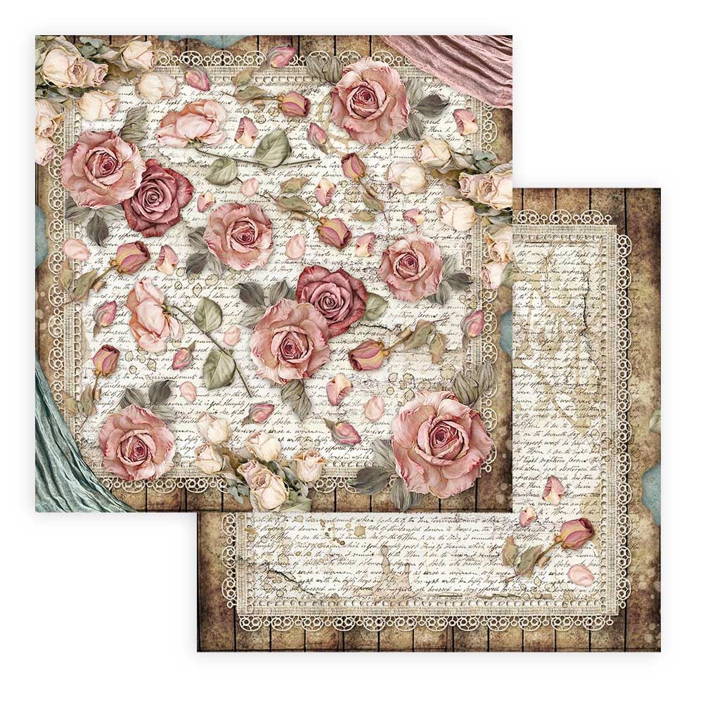 Foglio singolo Scrapbooking Double Face Passion Rose &amp; Pizzi  30x30 cm  Stamperia OUTLET