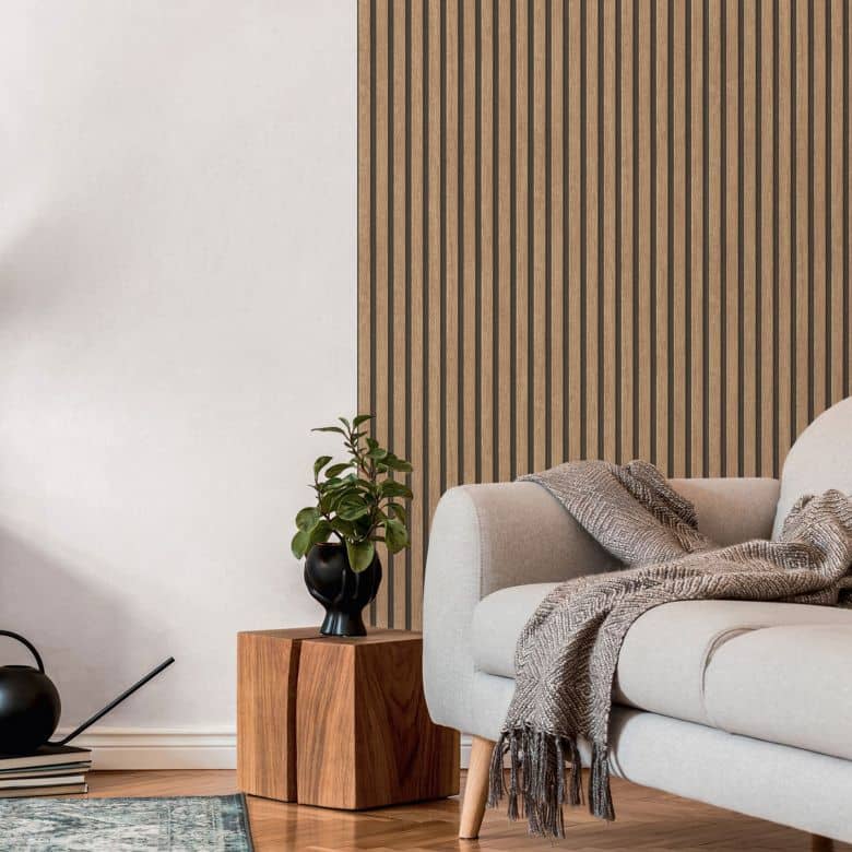 Carta da Parati Effetto Doghe Listelli colore Rovere