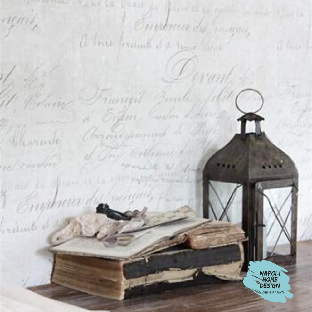 Parati Vintage - Crema con Scritte e Patina mis. 70 cm x 53 cm