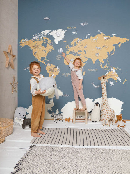 Pannello Murale Our Planet World Map Bleu / Beige  mis. 250x280  Caselio Wallpaper