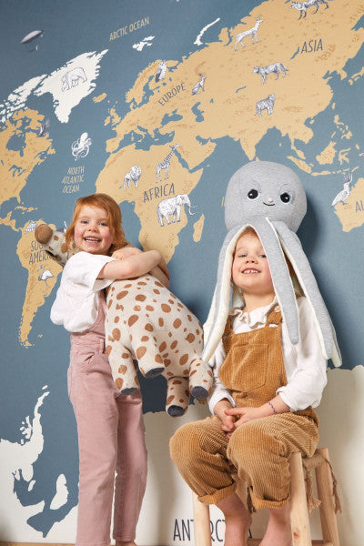 Pannello Murale Our Planet World Map Bleu / Beige  mis. 250x280  Caselio Wallpaper